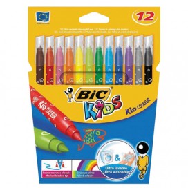 Фломастеры BIC 'Kid Couleur', 12 цветов, суперсмываемые, вентилируемый колпачок, европодвес, 9202932