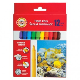 Фломастеры KOH-I-NOOR 'Рыбки', 12 цветов, смываемые, трехгранные, картонная упаковка, европодвес, 771002AB05KS