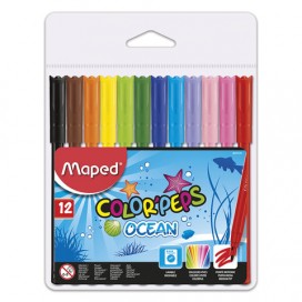 Фломастеры MAPED (Франция) 'Color'peps Ocean', 12 цветов, смываемые, вентилируемый колпачок, упаковка, европодвес, 845720