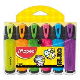 Текстмаркеры MAPED (Франция), НАБОР 6 шт., АССОРТИ, 'Fluo Pep's Classic', скошенный наконечник, 1-5 мм, 742557