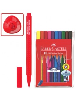 Фломастеры FABER-CASTELL 'Grip', 10 цветов, трехгранные, смываемые, ПВХ упаковка, 155310