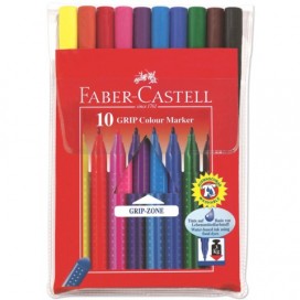 Фломастеры FABER-CASTELL 'Grip', 10 цветов, трехгранные, смываемые, ПВХ упаковка, 155310