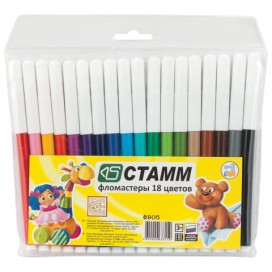 Фломастеры СТАММ 'Веселые игрушки', 18 цветов, вентилируемый колпачок, европодвес, ФВ05