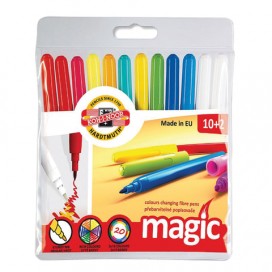 Фломастеры KOH-I-NOOR 'Magic', 12 штук, 10 цветов+2 стирающих, смываемые, пластиковая упаковка, подвес, 771612AB01TE