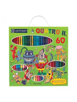 Фломастеры CENTROPEN 'Quatroll', набор 60 предметов, 44 фломастера + 12 карандашей + 4 раскраски, 9396/60