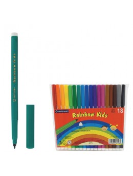 Фломастеры CENTROPEN 'Rainbow Kids', 18 цветов, смываемые, эргономичные, вентилируемый колпачок, 7550/18