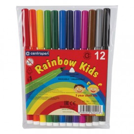 Фломастеры CENTROPEN 'Rainbow Kids', 12 цветов, смываемые, эргономичные, вентилируемый колпачок, 7550/12