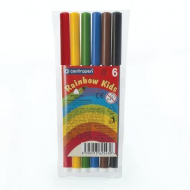 Фломастеры CENTROPEN 'Rainbow Kids', 6 цветов, смываемые, эргономичные, вентилируемый колпачок, 7550/06