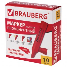 Маркер перманентный BRAUBERG 'JUMBO', КРАСНЫЙ, ШИРОКАЯ ЛИНИЯ ПИСЬМА, скошенный наконечник, 3-10 мм, 151226