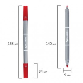 Фломастеры двухсторонние BRAUBERG 6 цветов, пишущие узлы 2 и 5 мм, вентилируемый колпачок, картонная упаковка, 151408