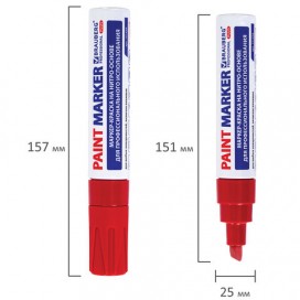 Маркер-краска лаковый (paint marker) 8 мм, КРАСНЫЙ, НИТРО-ОСНОВА, алюминиевый корпус, BRAUBERG PRO PLUS JUMBO, 151456