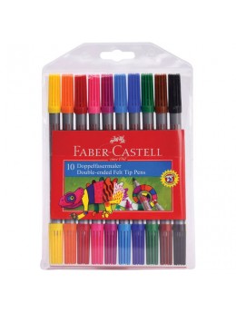 Фломастеры двусторонние FABER-CASTELL, 10 цветов, тонкая/толстая линия письма, ПВХ упаковка, 151110