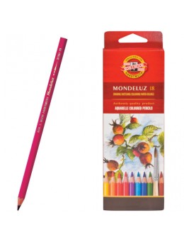 Карандаши цветные акварельные художественные KOH-I-NOOR 'Mondeluz', 18 цветов, 3,8 мм, заточенные, европодвес, 3717018001KSRU