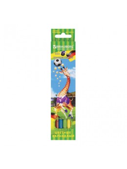 Карандаши цветные BRAUBERG 'Football match', 6 цветов, заточенные, картонная упаковка, 180521