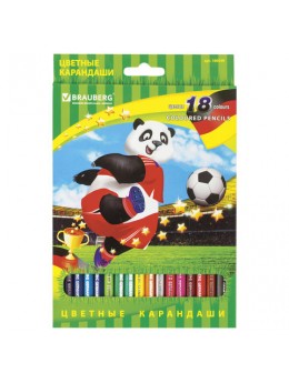Карандаши цветные BRAUBERG 'Football match', 18 цветов, заточенные, картонная упаковка, 180549