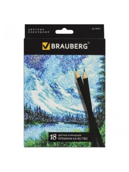 Карандаши цветные BRAUBERG 'Artist line', 18 цветов, черный корпус, заточенные, высшее качество, 180554