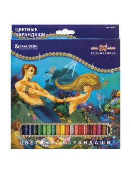 Карандаши цветные BRAUBERG 'Морские легенды', 24 цвета, заточенные, картонная упаковка с блестками, 180561