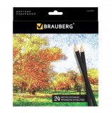 Карандаши цветные BRAUBERG 'Artist line', 24 цвета, черный корпус, заточенные, высшее качество, 180565