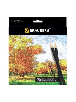 Карандаши цветные BRAUBERG 'Artist line', 24 цвета, черный корпус, заточенные, высшее качество, 180565