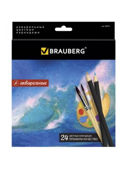 Карандаши цветные акварельные BRAUBERG 'Artist line', 24 цвета, заточенные, высшее качество, 180570