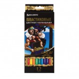 Карандаши цветные BRAUBERG 'Корсары', 12 цветов, пластиковые, заточенные, картонная упаковка, 180578