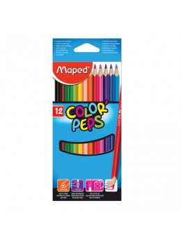 Карандаши цветные MAPED (Франция) 'Color Pep's', 12 цветов, трехгранные, заточенные, европодвес, 183212