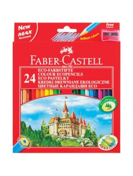 Карандаши цветные FABER-CASTELL 'ECO Замок', 24 цвета, с точилкой, картонная упаковка с европодвесом, 120124