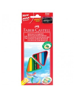 Карандаши цветные FABER-CASTELL, 12 цветов, трехгранные, с точилкой, упаковка с подвесом, 120523