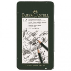 Карандаши чернографитные FABER-CASTELL, НАБОР 12 шт., 'Castell 9000 Art Set', 2H-8B, металлическая коробка, 119065