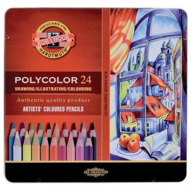 Карандаши цветные художественные KOH-I-NOOR 'Polycolor', 24 цвета, 3,8 мм, металлическая коробка, 3824024002PL