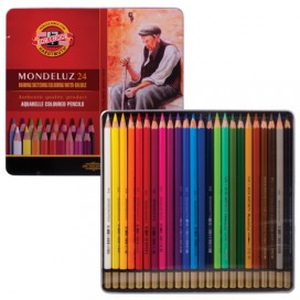 Карандаши цветные акварельные художественные KOH-I-NOOR 'Mondeluz', 24 цвета, 3,8 мм, заточенные, металлическая коробка, 3724024001PL
