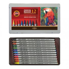 Карандаши цветные акварельные KOH-I-NOOR 'Progresso', 12 цветов, 7,1 мм, в лаке, металлическая коробка, 8782012001PL