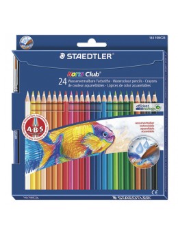 Карандаши цветные акварельные STAEDTLER (Германия) 'Noris club', 24 цвета + кисть, европодвес, 144 10NC2412