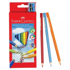 Карандаши цветные утолщенные FABER-CASTELL 'Jumbo' 10 цветов, трехгранные, с точилкой, 116510