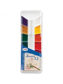 Краски акварельные ГАММА 'Лицей', 12 цветов, медовые, без кисти, пластиковая коробка