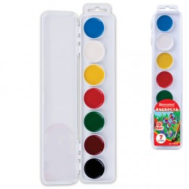 Краски акварельные BRAUBERG, 7 цветов, медовые, увеличенные кюветы, без кисти, пластиковая коробка, 190549