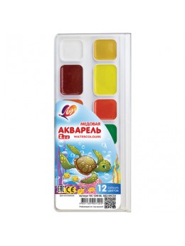 Краски акварельные ЛУЧ 'Zoo', 12 цветов (8 + 4 увеличенные кюветы), медовые, без кисти, пластиковая коробка, 19С1249-08