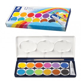 Краски акварельные STAEDTLER (Германия), 12 цветов + белила, с кистью, пластиковая коробка, 888 NC12