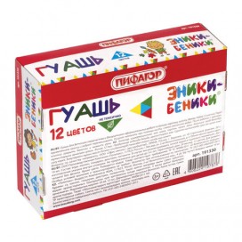Гуашь ПИФАГОР 'ЭНИКИ-БЕНИКИ', 12 цветов по 10 мл, без кисти, картонная упаковка, 191330