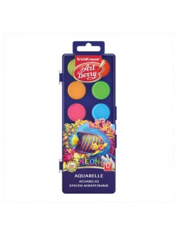 Краски акварельные ERICH KRAUSE Artberry 'Neon', 12 цветов, без кисти, пластиковая коробка, 41727