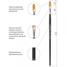 Кисть художественная профессиональная BRAUBERG ART 'CLASSIC', синтетика жесткая, овальная, № 12, длинная ручка