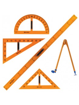 Набор чертежный для классной доски (2 треугольника, транспортир, циркуль, линейка 100 см), BRAUBERG, 210383