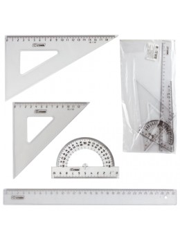 Набор чертежный большой СТАММ (линейка 30 см, 2 угольника, транспортир), прозрачный, НГ15