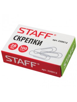 Скрепки STAFF, 28 мм, металлические, 100 шт., в картонной коробке, Россия, 220012