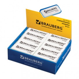 Резинка стирательная BRAUBERG 'Partner', 57х18х8 мм, трёхслойная, белая, в картонном дисплее, 221036