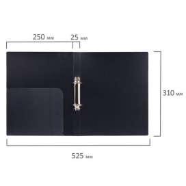Папка на 2 кольцах BRAUBERG 'Диагональ', 25 мм, черная, до 170 листов, 0,8 мм, 221342