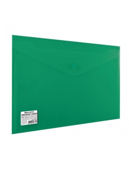 Папка-конверт с кнопкой BRAUBERG, А4, до 100 листов, непрозрачная, зеленая, СВЕРХПРОЧНАЯ 0,2 мм, 221363