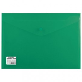 Папка-конверт с кнопкой BRAUBERG, А4, до 100 листов, непрозрачная, зеленая, СВЕРХПРОЧНАЯ 0,2 мм, 221363