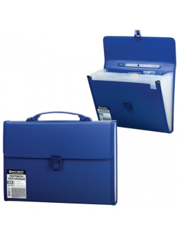 Портфель пластиковый BRAUBERG А4 (332х245х35 мм), 13 отделений, с окантовкой, индексные ярлыки, синий, 221379