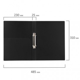 Папка на 2 кольцах BRAUBERG 'Стандарт', 25 мм, черная, до 170 листов, 0,8 мм, 221616